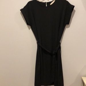 Black dress with tie belt